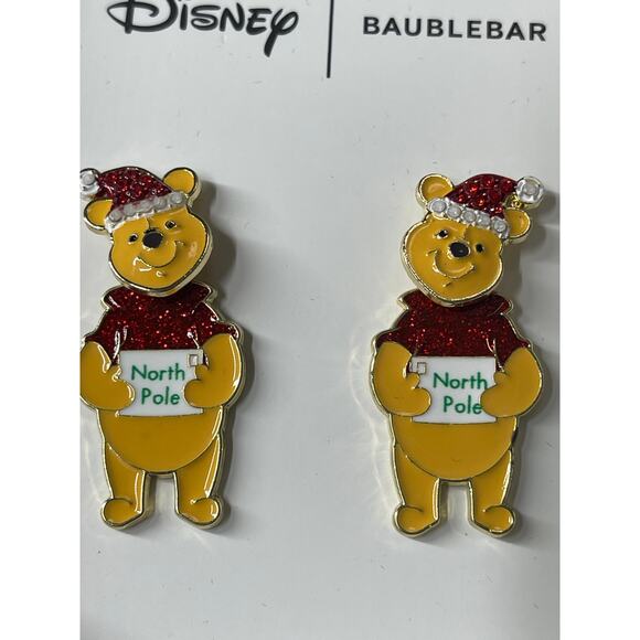 Disney BaubleBar Winnie the Pooh North Pole Moveable Holiday Stud Earrings NEW - Picture 3 of 10